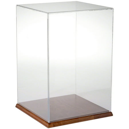 Plymor Clear Acrylic Display Case with Hardwood Base, 10" W x 10" D x 15" H