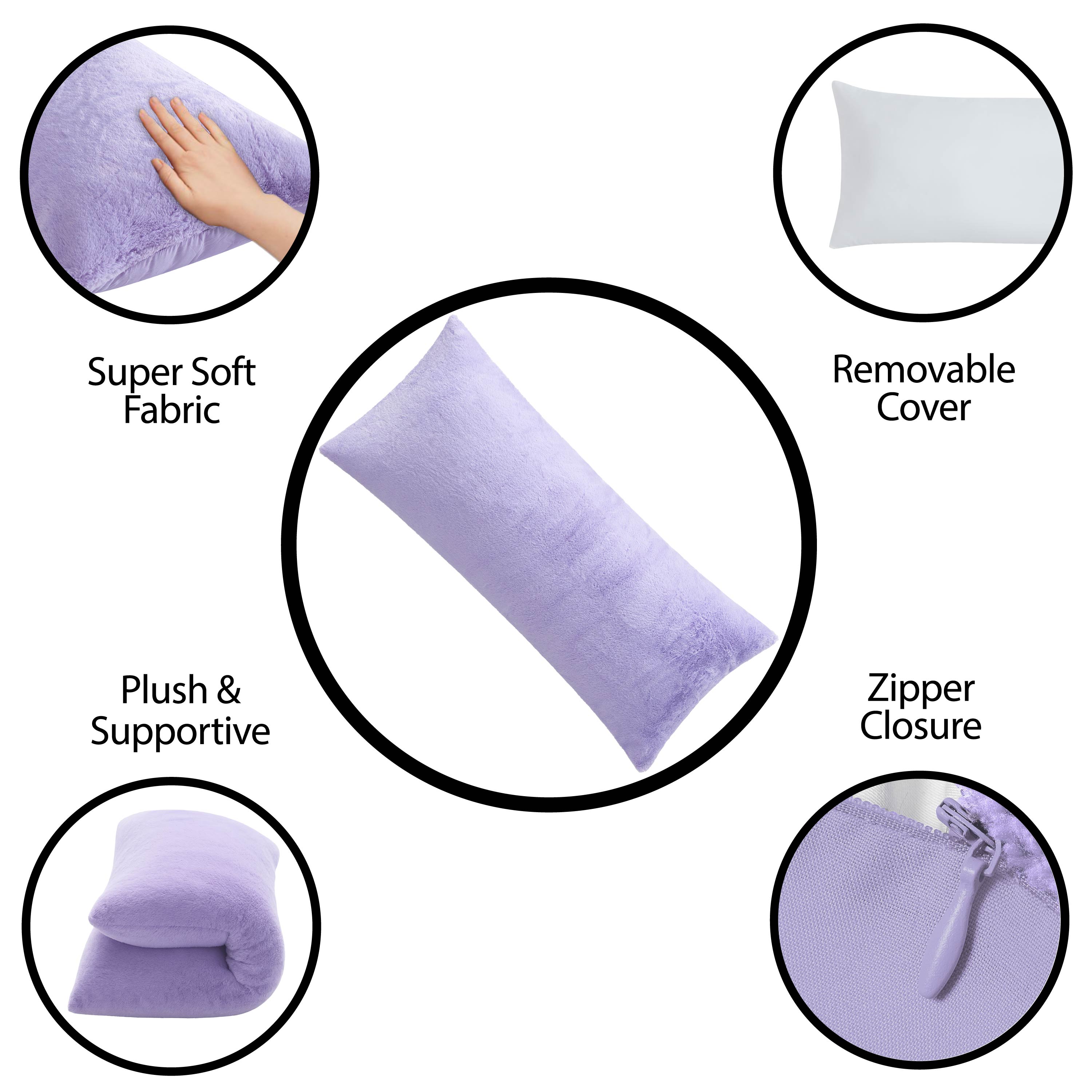 Your Zone Purple Faux Fur 20" x 48" Body Pillow Cover