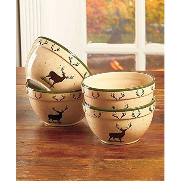Elegant Set of 4 Deer Bowls By Woodland Dinnerware Sets (32 Oz.) by