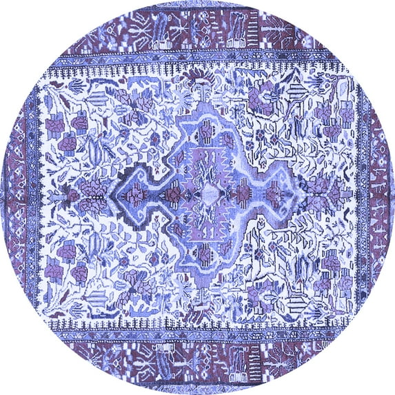 Ahgly Company Machine Washable Indoor Round Persian Blue Traditional Area Rugs, 4' Round