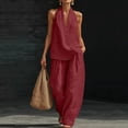 thumbnail image 2 of PBFRDSJ Women's Casual 2 Piece Outfits V Neck Sleeveless Halter Top and Wide Leg Pants Set Summer Beach Vacation Outfits, 2 of 8
