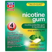 Rite Aid Nicotine Gum, Cool Mint Flavor, 4 mg - 100 Count | Quit'smoking Aid | Nicotine Replacement Gum