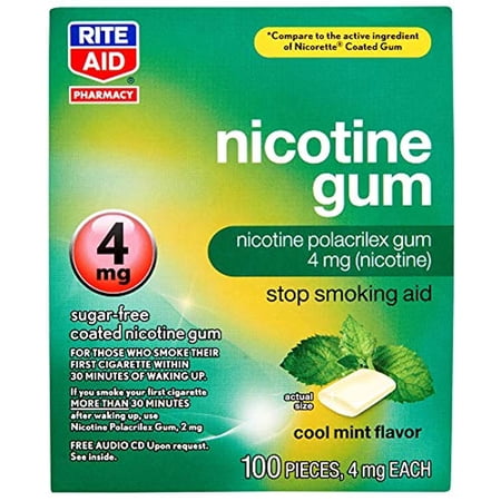 Rite Aid Nicotine Gum, Cool Mint Flavor, 4 mg - 100 Count | Quit'smoking Aid | Nicotine Replacement Gum