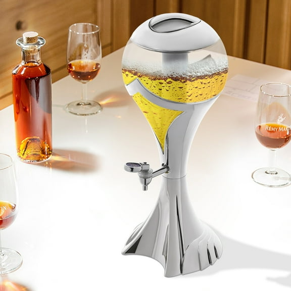 Dwellnix Beverage Dispenser with Ice Tube & LED Lights, 3L Wine Dispenser for Parties, Banquets, Home Bars, Easy to Use Faucet, Elegant Clear Silver Design