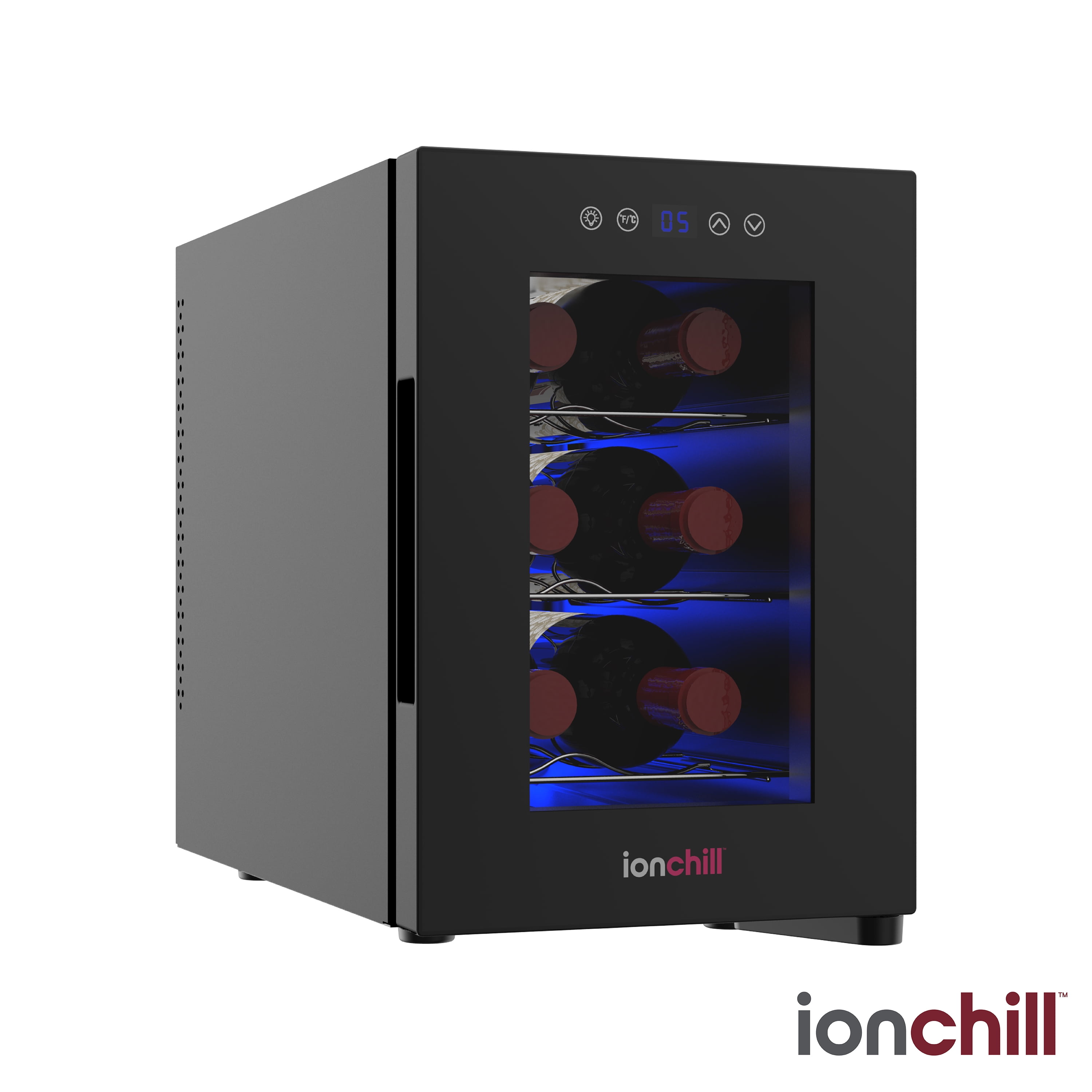IonChill 6Bottle Wine Cooler, 13Liter Mini Fridge with Wine Rack and