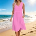 thumbnail image 2 of Bxsruta Women's Sleeveless V Neck Midi Dress A Line Swing with Pockets High Waist Pull on Soft Breathable Wrinkle Free Casual Bohemian Summer Flowy Beach Vacation, 2 of 8