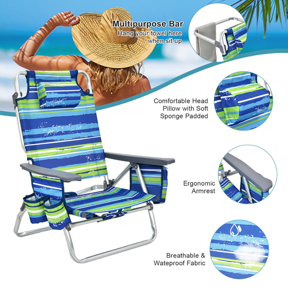 Aimee Lii 2 Packs 5-Position Outdoor Folding Backpack Beach Table Chair Reclining Chair Set, Outdoor Patio Furniture, Blue
