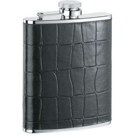 

Beau Monde Black Crocodile Leather Stainless Steel 6oz Hip Flask