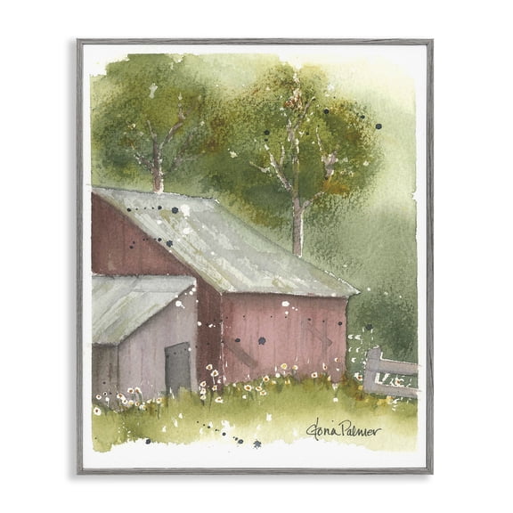 Stupell Industries Farmhouse Barn with Spring Florals Gray Framed Giclee Art, 11 x 14, by Gloria Palmer
