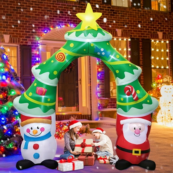 9ft Giant Christmas Inflatable Archway with Santa/Snowman, Christmas Tree Arch Blow Up Yard Decoration, LED Lights for Christmas Party Holiday Xmas, Outdoor Lawn Winter Décor Christmas Decoration