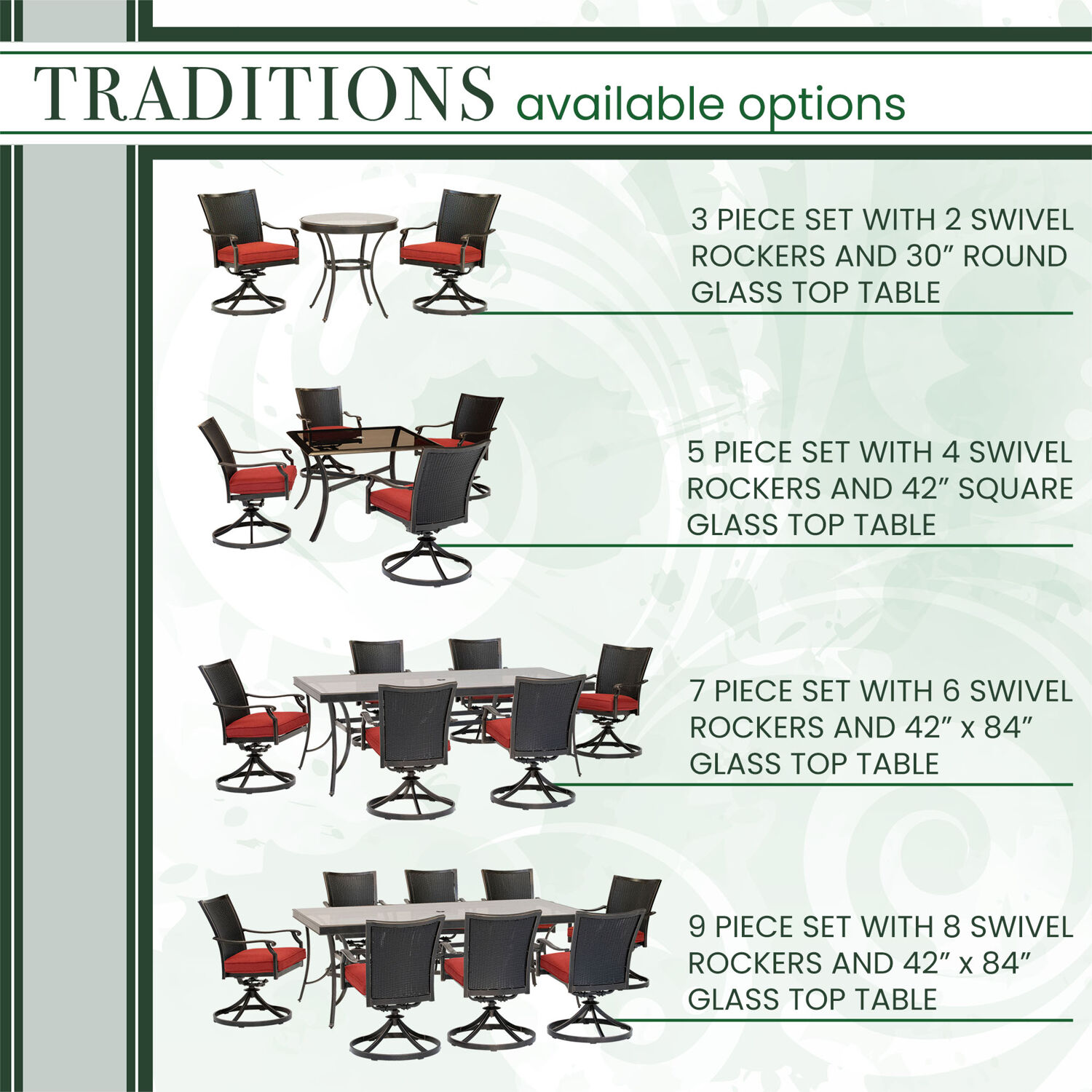 Hanover Traditions 7-Piece Outdoor Furniture Patio Dining Set, 6 Cushioned Wicker Back Cast Aluminum Swivel Rocker Chairs and Large 42"X84" Glass Tabl - image 4 of 9