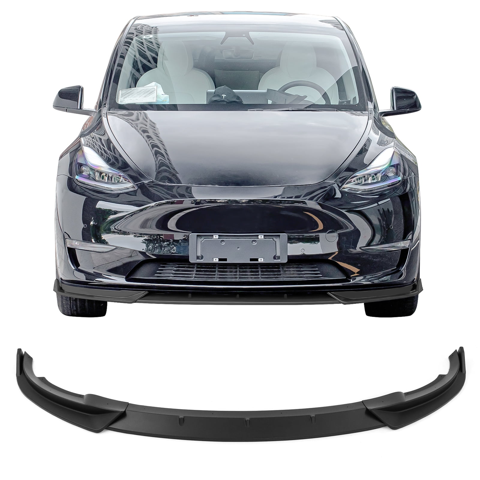 Ikon Motorsports Compatible with 20-24 Tesla Y 3PCS Front Bumper Lip Spoiler IKON Style PP Matte Black