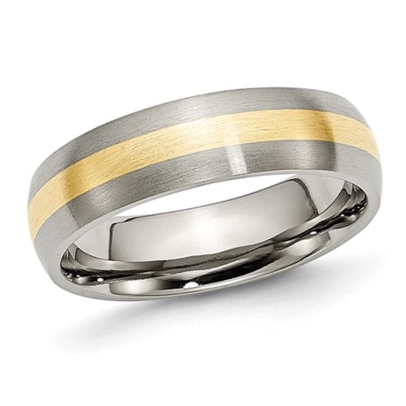 Mens 6mm Titanium Wedding Band Ring with 14K Gold Inlay