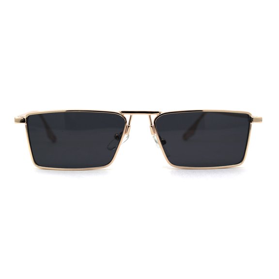 Luxurious Narrow Rectangular Metal Rim High Temple Sunglasses Gold Black