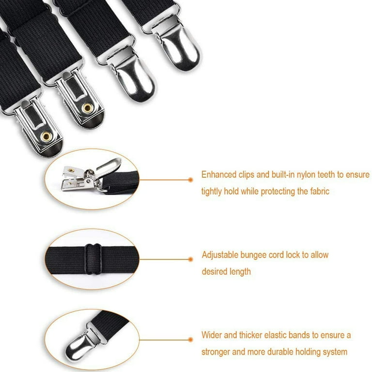 Bed Sheet Fasteners, 4pcs Adjustable Sheet Straps Heavy Duty Bed Sheet Grippers Suspenders for Mattresses Fitted Sheets Flat Sheets, Black, Size: 4pcs