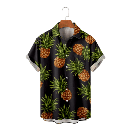 

MLFU Adult Pineapple Hawaiian Shirt Button Down Short Sleeve Loose Fit Print T-Shirts Retro Bowling Shirts for Teen and Adult