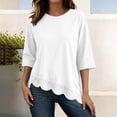 thumbnail image 4 of Lmueinov 3/4 Length Sleeve Womens Tops Crew Neck Lace Scalloped Hem Casual Shirts Solid Loose Fit Blouses Summer Fall Vacation Outfits, 4 of 7