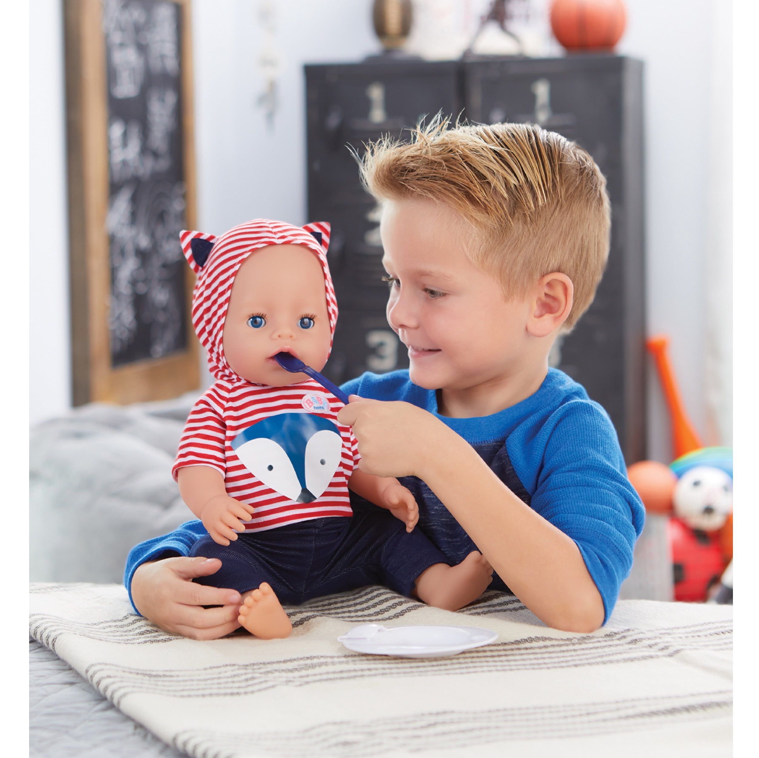 BABY born Interactive Boy Blue Eyes with 9 Ways to Nurture, Eats, Drinks, Cries, Sleeps, Bathes, and Wets