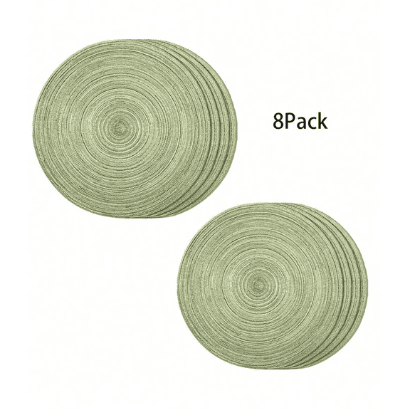 8 PCS 15 inch Round Braided Placemats, Woven Heat Resistant Anti-Slid Cotton Washable Kitchen Table Mats