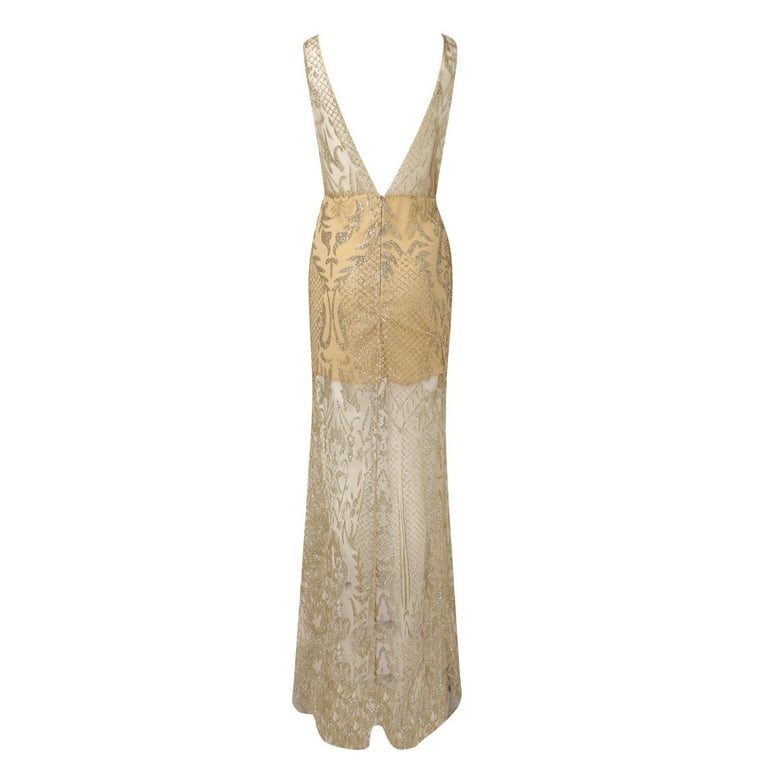 chinese dress ladies Gold Sequin V-Neck Open Back Tight Homecoming Dress – Modsele main image 1