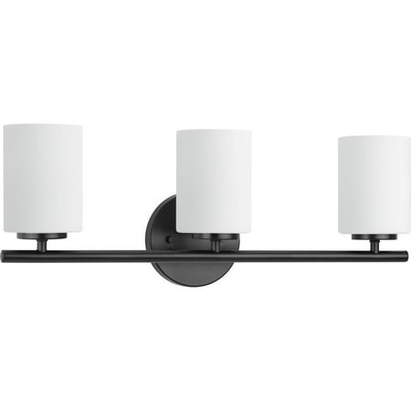 

Progress Lighting Replay Collection 22 3 Light Textured Black with Etched Glass Bath Vanity Light