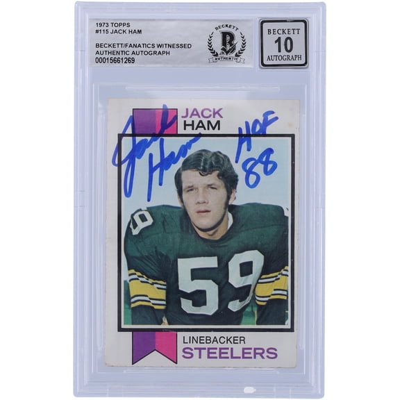 Jack Ham Pittsburgh Steelers Autographed 1973 Topps #115 Beckett Fanatics Witnessed Authenticated 10 Rookie Card with "HOF 88" Inscription - Fanatics Authentic Certified