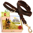 thumbnail image 1 of ADITYNA Leather Dog Leash 6 ft x 3/4" - Double Handle Dog Leash - Traffic Handle for Extra Control - Soft and Strong Braided Leather Lead for Large and Medium Dogs (Brown, Double Hand, 1 of 8