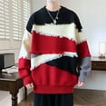 thumbnail image 3 of YLSDY Mens Fall Sweaters Casual Crewneck Patchwork Sweater Colorblock Oversized Cable Knitted Pullover Fashion Red L, 3 of 3