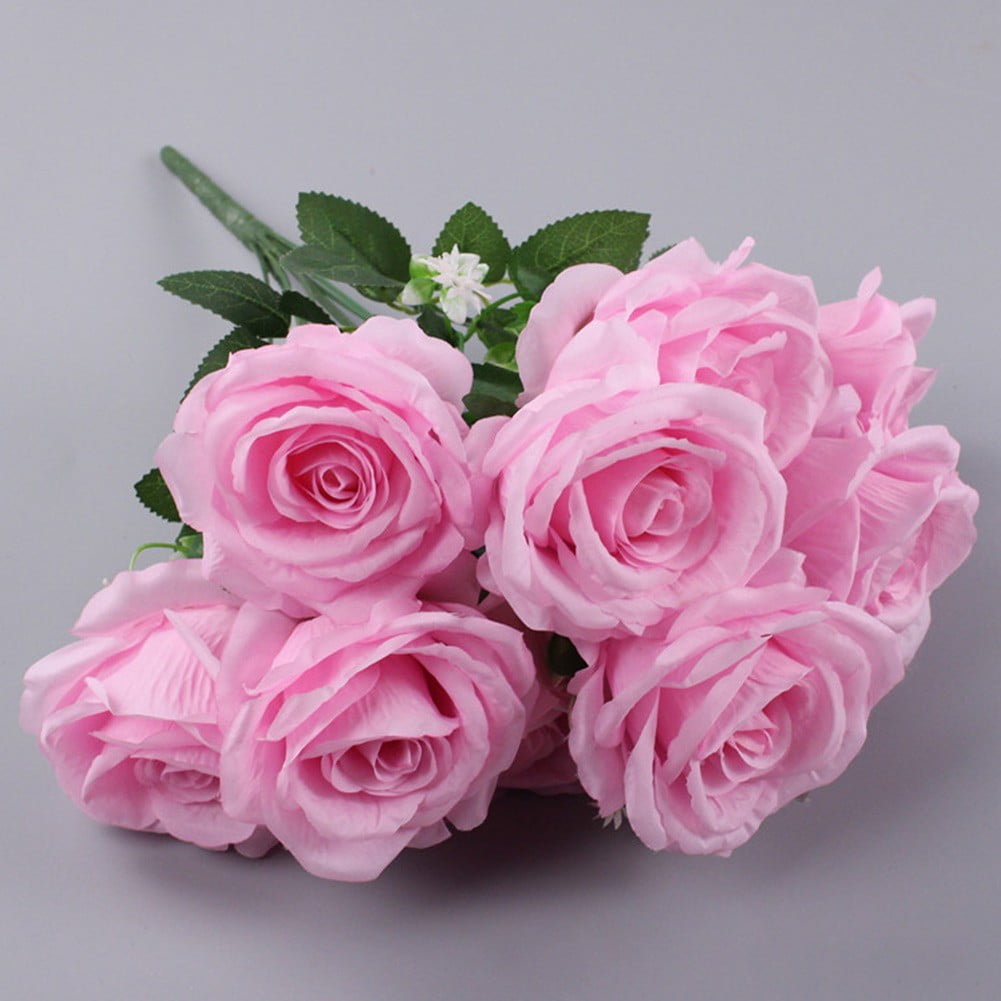 Artificial Rose Bush Bouquet - 10 Head 17 Tall Deluxe Queen Spray