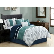 7 Piece Kendall Turquoise/Navy/White Comforter Set
