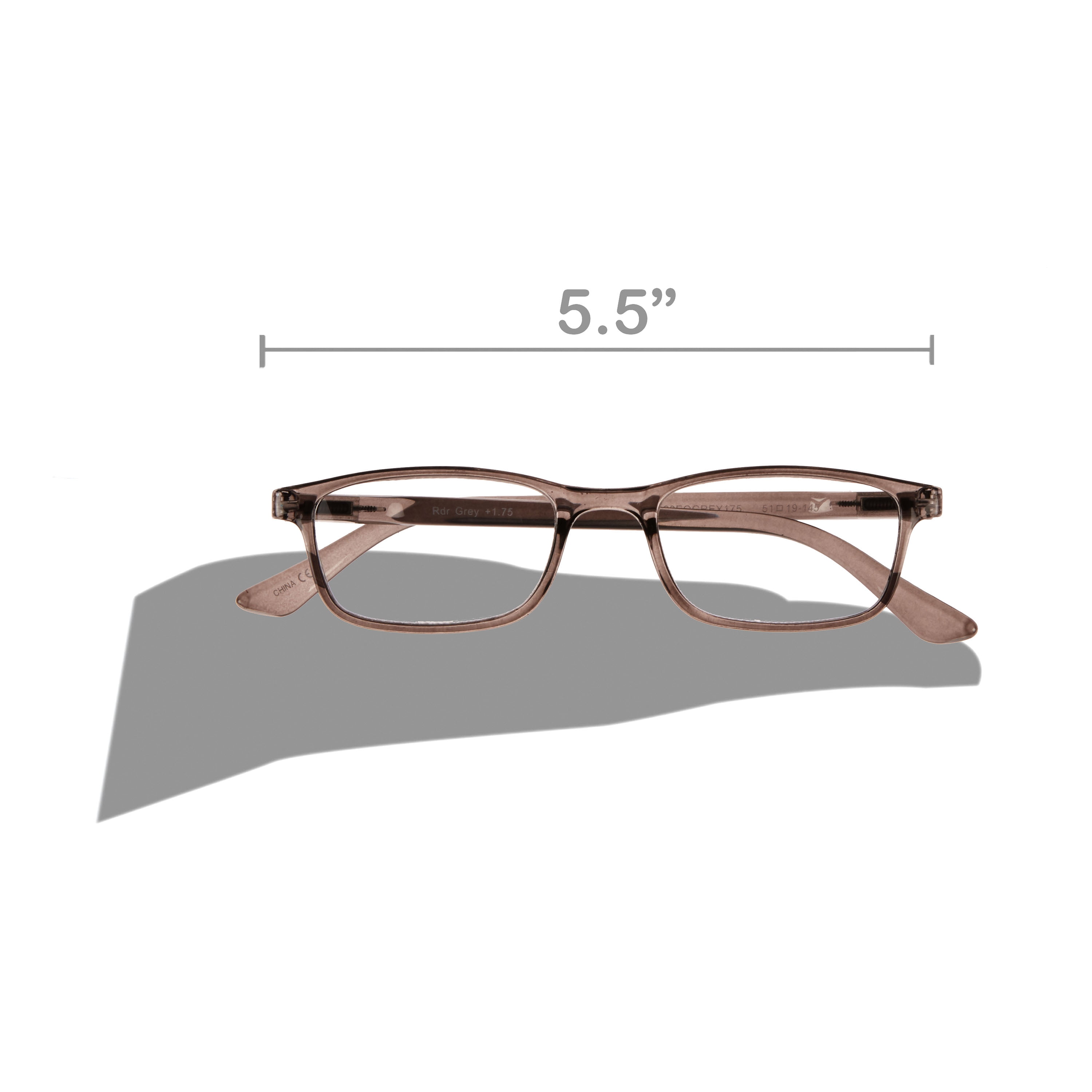 (2 pack) Equate Unisex Rectangular Reading Glasses, Single Vision with Case, Plastic Lenses, Steel Gray,+2.00