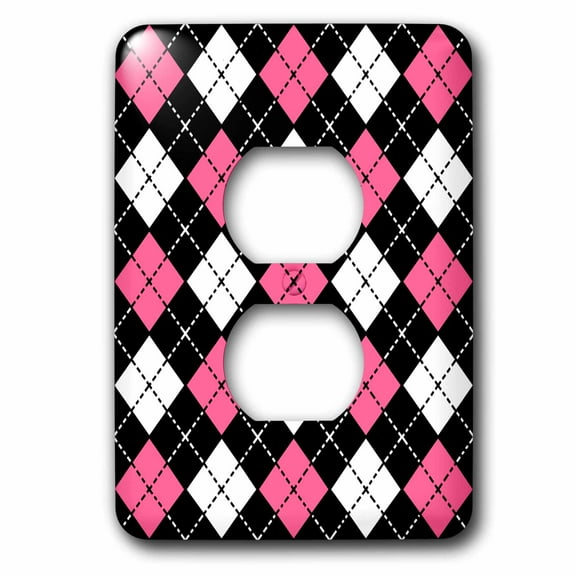 3dRose, Argyle Design Pink Black White, 2 plug outlet cover