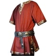 thumbnail image 2 of Túnica Medieval con cuello en V para hombre, ropa de rendimiento, disfraz de camisa pirata de manga corta con lado dorado sin cinturón, 2 of 5