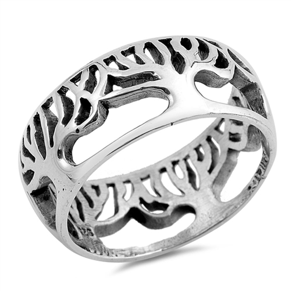 Pristine J Men's Sterling Silver 9mm Tree Of Life Band Engagement