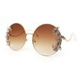 thumbnail image 5 of Fancy Rhinestone Floral Trim Round Circle Lens Wavy Arm Sunglasses Gold - Brown, 5 of 8