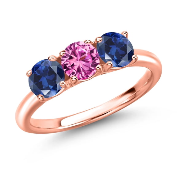 Gem Stone King 18K Rose Gold Plated Silver Pink Created Sapphire and Blue Created Sapphire Engagement Ring for Women | 1.75 Cttw | Round 5MM | Gemstone September Birthstone | Size 5