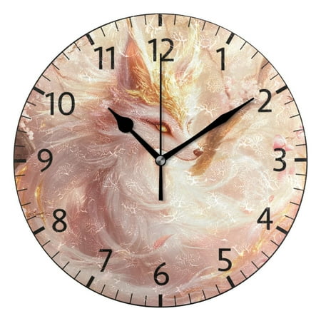 YAZAOO Decorative Wall Clock Size：25cm Fox with Golden Crown Design Pattern Clock