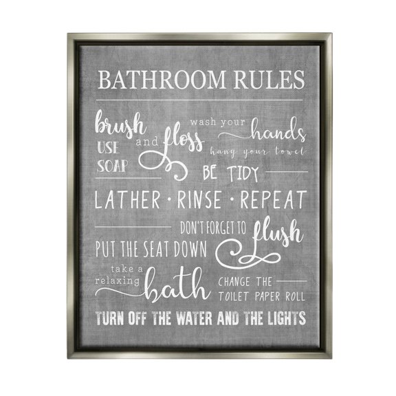 Stupell Industries Bathroom Rules List Sign Graphic Art Luster Gray Floating Framed Canvas Print Wall Art, Design by Conrad Knutsen