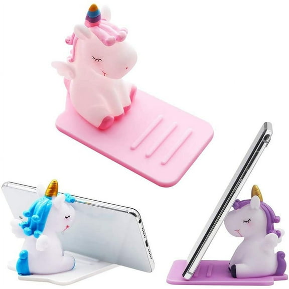 3 Pack Unicorn Phone Holder, Cute Unicorn Desktop Cell Phone Stand Holder Adjustable Stand, Compatible with All Mobile Smart Phone, Tablet Office Decor Desk Smartphone Dock Unicorn Gift for Girl