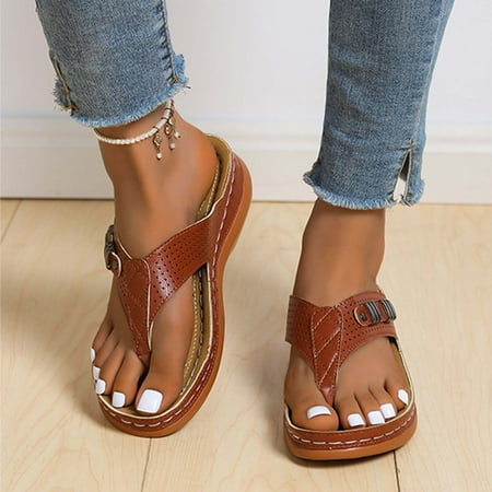 

Floleo Clearance Women s Orthopedic Sandals Wedge Flip-flops Outer Beach Sandals Comfortable Shoes With Ergonomic Soles