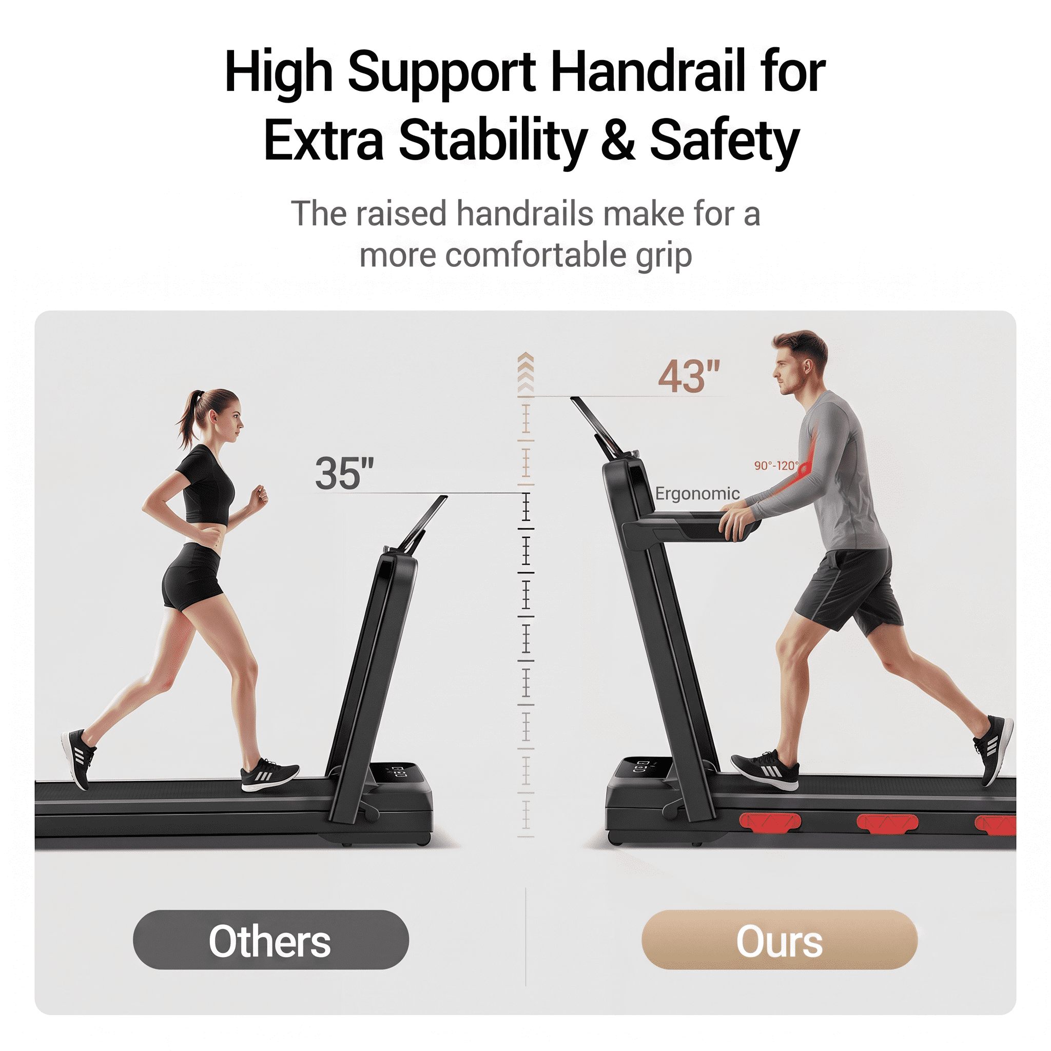 UMAY 15% Auto Incline Under Desk Walking Pad, 12-Level, Foldable with Handrails, 43″ High Armrests, Portable for Home