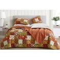 thumbnail image 3 of Chezmoi Collection Leilani 3-Piece Boho Washed Cotton Quilt Set Queen Size - Bohemian Quilted Bedding Orange Green White Floral Printed Patchwork Lightweight Bedspread Set for All Season, 3 of 8