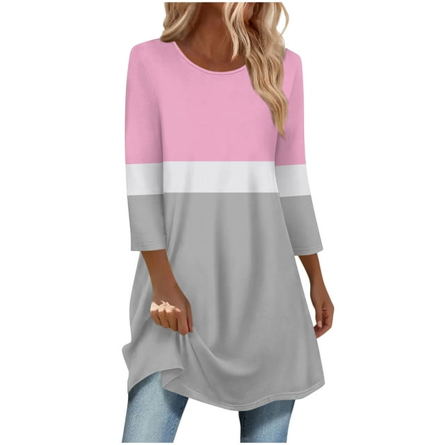 cfhntfmh Tunique à Manches 3/4 pour Femmes, Col Rond, Ample, Décontractée, Tendance