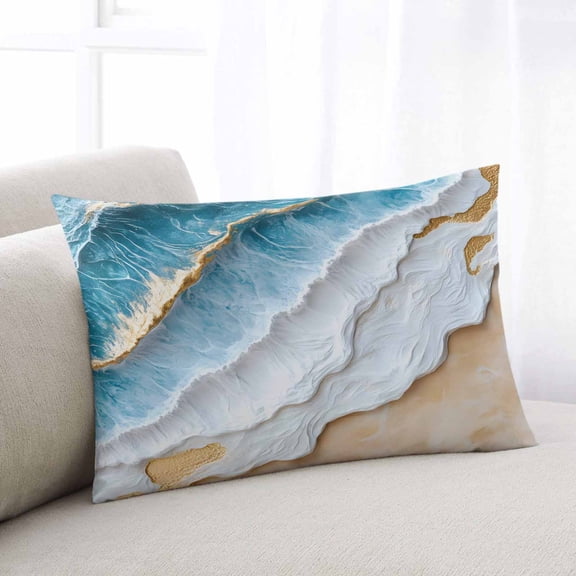 Coastal Beach Oversized Pillow Covers, Nautical Ocean Blue Beige Seaside Soft Breathable Throw Pillow Cases with Invisible Zipper, Decorative Pillowcase Pillows Protectors for Sofa Bed Couch 24"x36"