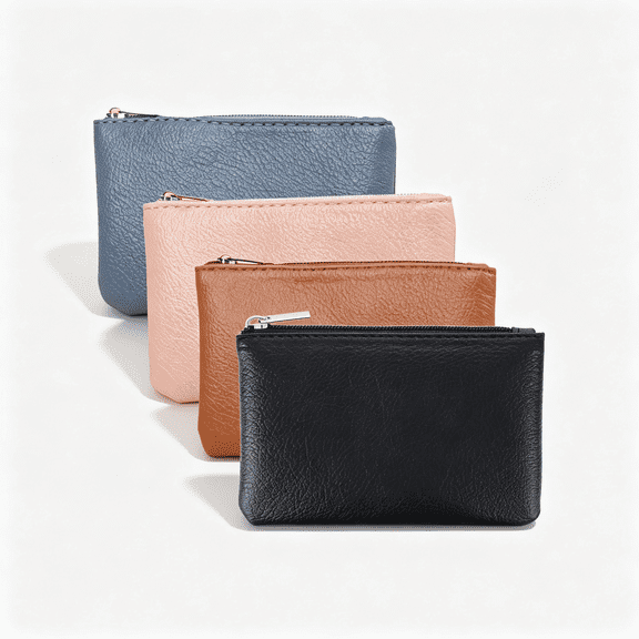 AOMRCOL 4 Pack Leather Zipper Coin Purse,Portable Change Wallet,Coin Pouch with Zipper for Men Women,Small Pouch Change Purse Coin Bag,Mini Coin Pocket Pouch Change Holder for Men Women(4 Colors)