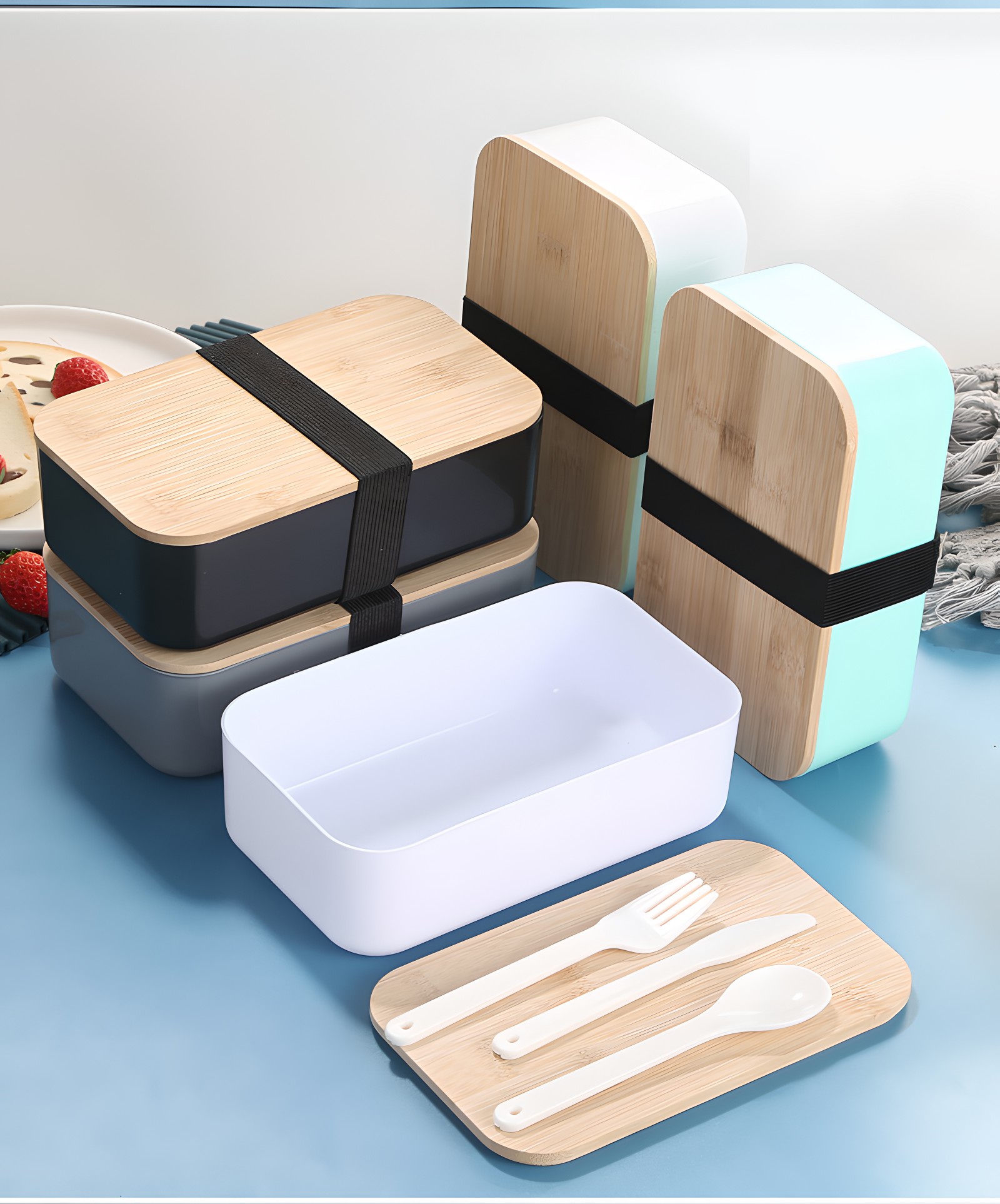 Zenitexa Plastic Lunchboxes Bamboo Fiber Luncnboxes Student Office lunch box Set of 4