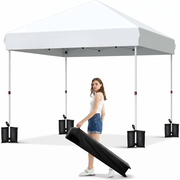 JoanKaren 10x10ft Pop Up Canopy,Beach Ten with One Push Setup, Outdoor Canopy Tent with Portable Roller Bag,White