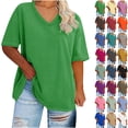 thumbnail image 2 of Summer Shirts for Womens 2025 Oversized V-neck Short Sleeved Solid Summer Base Shirt Sports T-shirt, 2 of 4
