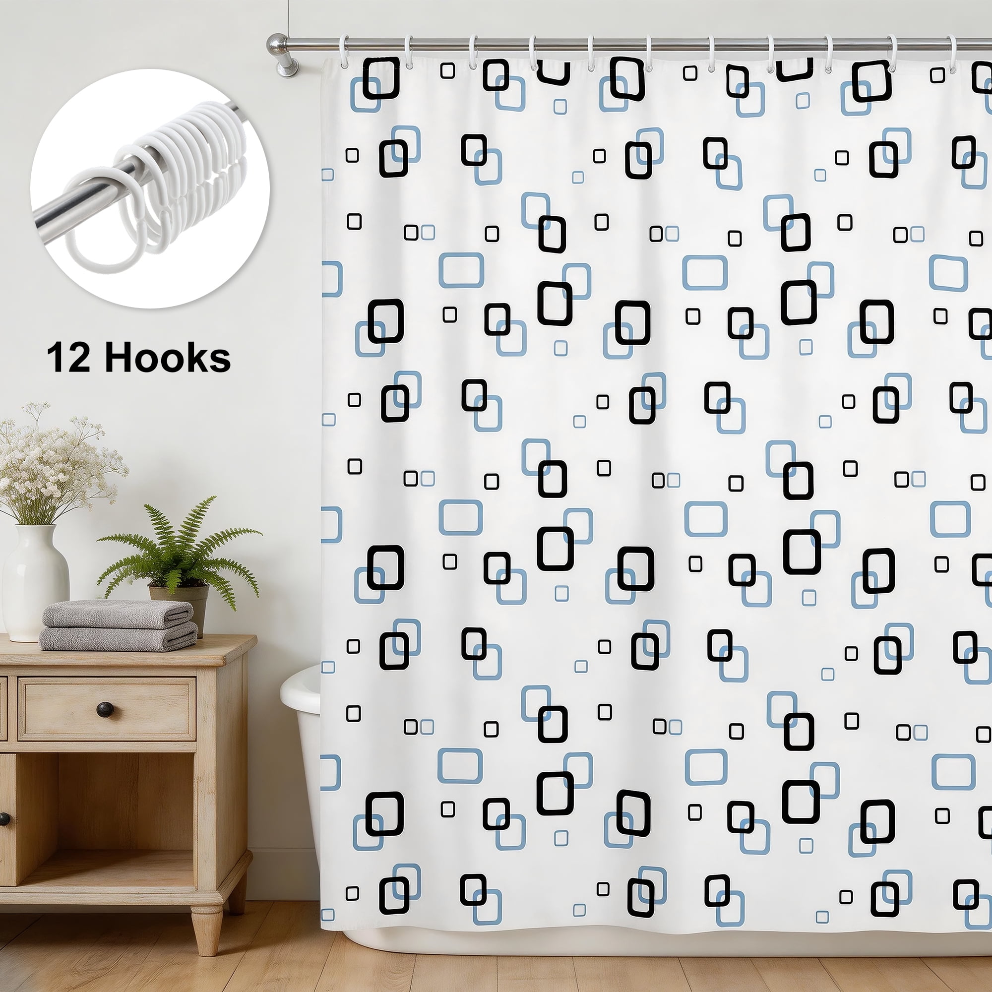 Unique Bargains Durable Shower Curtain Measuring 70.87x78.74 Inches One Piece Grid Pattern