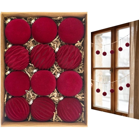 Velvet Christmas Ornaments Shatterproof Holiday Decor, Flocked Ornament Balls for Home, Bedroom, Party, Fireplace Mantel, Railing, Window, Wall